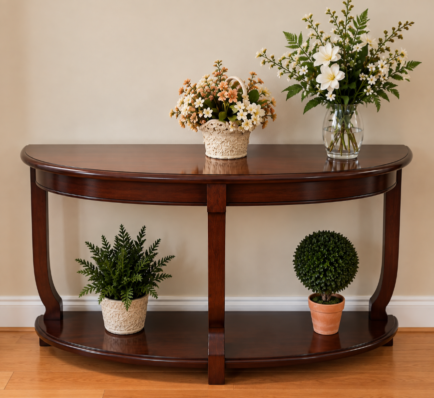 Mahogany Demilune Console Table